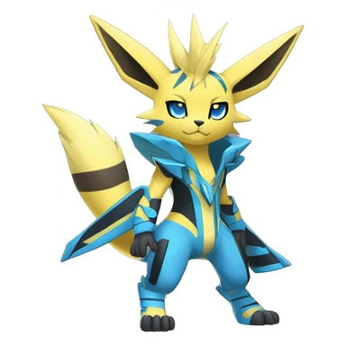 Anthro Edgy Cool Zeraora-Lombax-Jolteon-Pokémon-Fakémon with shiny blue stripes Full Body Detailed High Quality sticker