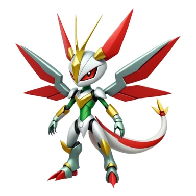 Cute Cool Edgy Shiny Futuristic Ethereal Legendary Kartana-Digimon-Scizor-hybrid full body sticker