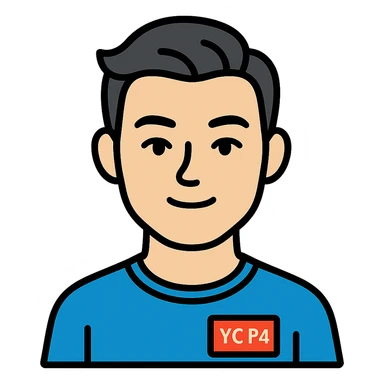 color outline icon of Bowen Liu, subtle YC F24 branding, confident expression sticker