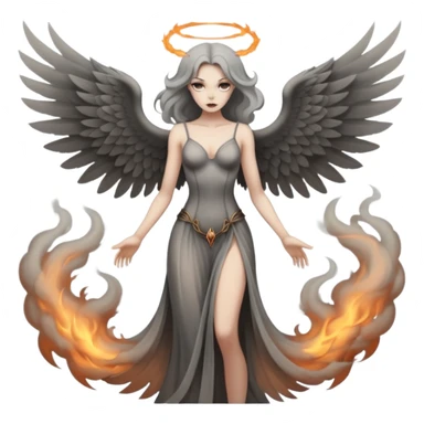 Winged woman standing motionless in smoke, restrained lust, infernal elegance sticker