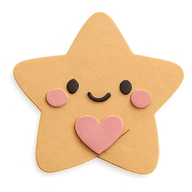 Adorable pastel brown star holding a tiny pastel heart, no arms or legs, full body, transparent background, kawaii paper craft style. sticker