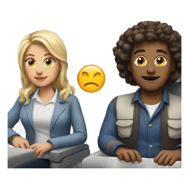 Two white people one male one female sitting in an airplane sticker