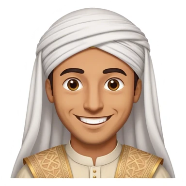 man in arab dress with a big smile sticker
