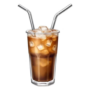 a glass of iced coffee with a metal straw sticker