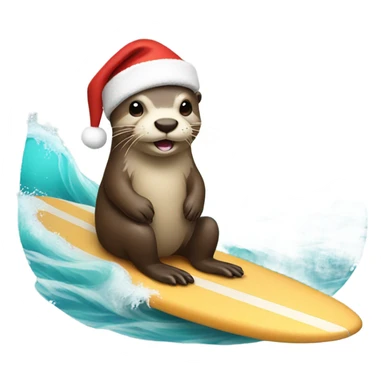A otter wearing a Santa hat on a surf board sticker
