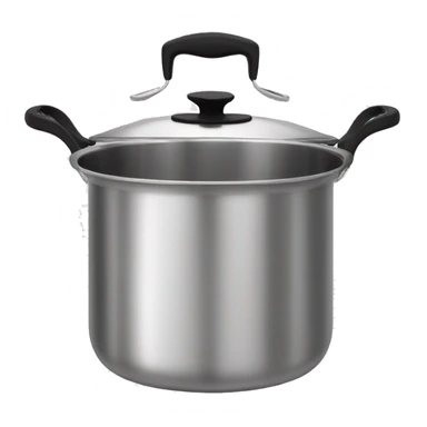 Stainless steel pot with black handlers, food inside, no cover sticker