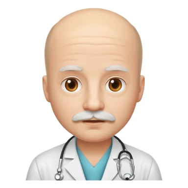 doctor emoji, cute, white mustache, almost bald, kind expression sticker