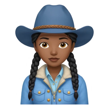 Black hair cowgirl with black skin, two braids and soft blue hat and jacket  sticker