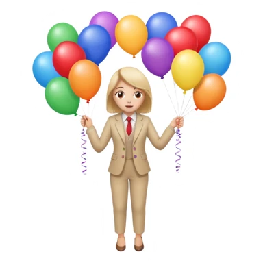 birthday  girl in biege suit + baloons sticker