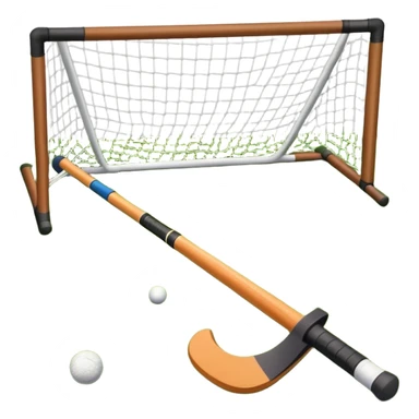 field hockey stick and ball on green grass field with goalposts sticker