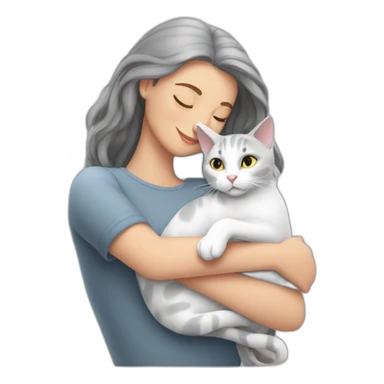 White grey cat cuddling brunnete lady sticker