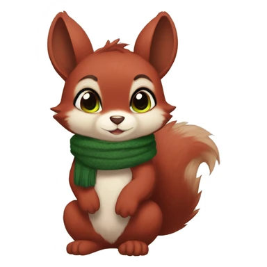 Cute, Chibi, Kemono-style, Anthro, Fur-Sona, Dark-Red, Squirrel-Rabbit-hybrid-Fakémon, with a green scarf, full body sticker