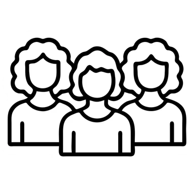 Three women with curly hair standing together, two with shoulder-length black curly hair and one with short black curly hair sticker