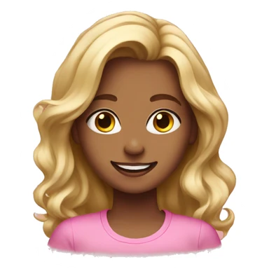 Girl with blonde balayage smiling with pink shirt sticker
