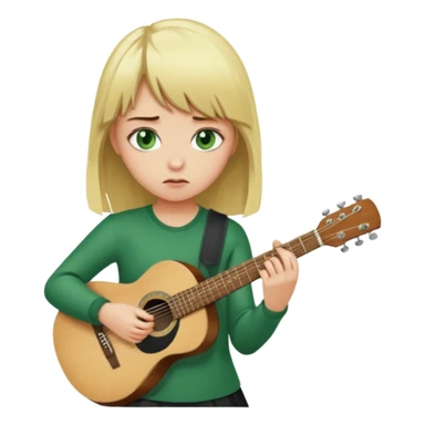 Blonde girl with green eyes and bangs blonde sad and playing guitar sticker