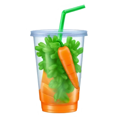 Realistic clear plastic cup half full of orange Transluscent soda with mini carrots floating inside the cup and green curly straw through the top. sticker