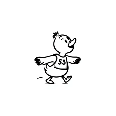 doodle style dancing duck with a race number sticker