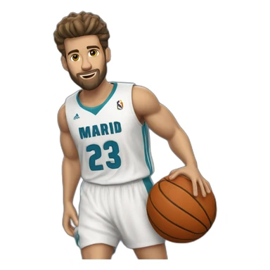 Jugador blanco basket del cb. Almansa con con la camiseta Del Real Madrid camiseta azul sticker