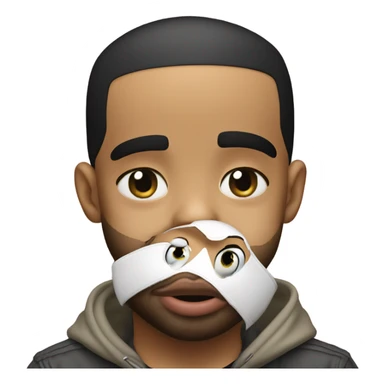 Generate the rapper Drake sticking his tongue out with an eye closed while holding a crying baby girl sticker