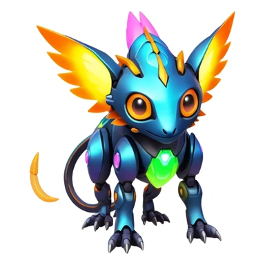  exotic futuristic warm-colored modern colorful neon-colored cyber-Fakémon-Digimon-Trico-creature sticker