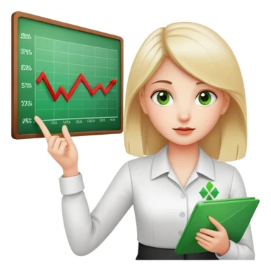 Girl showing financial reports, positive green ascending chart in one hand and negative red descending chart in other hand sticker