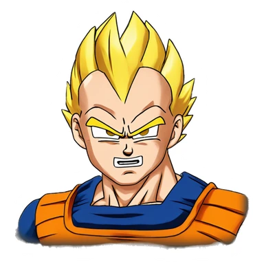 Masterpiece, anime style, Solo face, medium short shot, emote to send by whatssapp of dragon ball z character vegeta in super sayayin. With black background  sticker