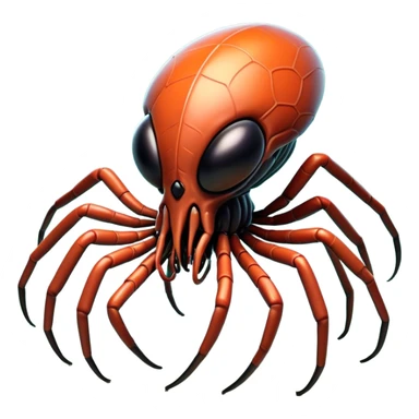 Clash of Clans aesthetic: Cinematic fierce arachnid Alien Emoji, rendered in a 3D vector-style similar to standard emojis with minimal shading and bold, simplified shapes. A compact, isometric, otherworldly creature with insectoid, organic details and subtle, eerie tentacles, softly glowing with a sinister alien charm. Simplified yet unmistakably iconic, highly detailed and consistent, glowing with a soft, spectral radiance and high shine. Stylized with a touch of bio-engineered mischief and a soft glowing outline, capturing the essence of a fearsome extraterrestrial menace with a playful twist! sticker