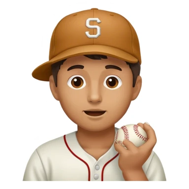 Man eating his own baseball hat sticker