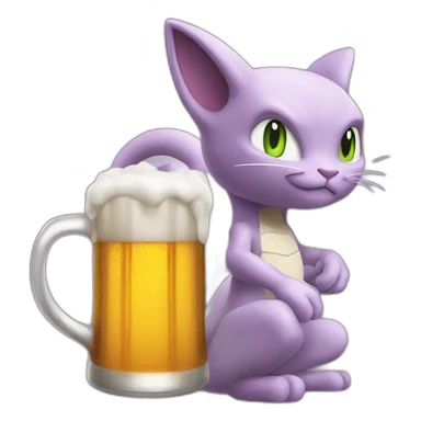 Mewtwo driking beer sticker