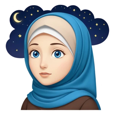 Turkish beautiful finish Konya girl blue eyes with moon night hijab dress and watching the sky on the ground  sticker