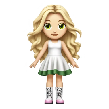 Realistic White girl with Long straight blonde hair, green eyes, tattoos, full body wearing white dress and pink knee-high leather boots, doing cute pose sticker