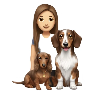 Tri Merle long haired Dachshund with brown haired woman together sticker