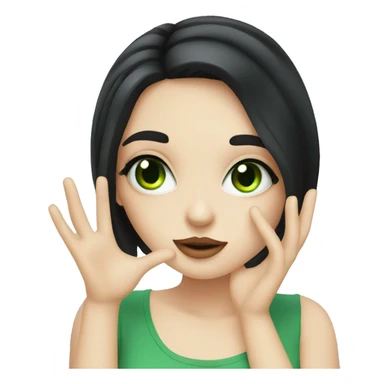 Green eyes girl with pale skin, black hair, blowing a kiss sticker