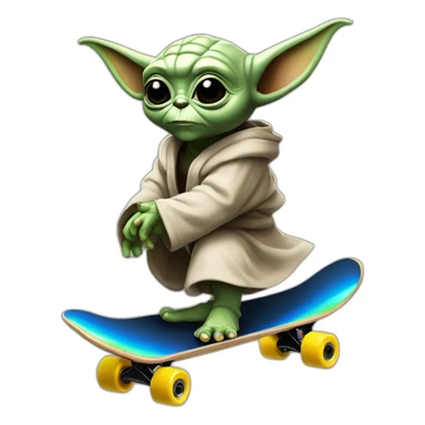 bebe yoda arc-en-ciel qui fait du skate en nageant dans une mer noir sticker