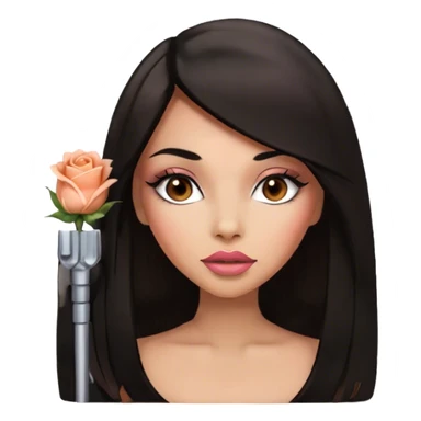 Glamours, medium skin tone, very beautiful girl, with big pump peach-beige-rose lips, long long lashes, black straight smooth silky long hair, straight parting hair, brown eyes sticker