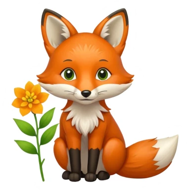 fox holds flower sticker