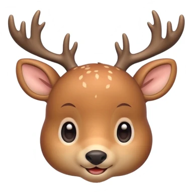 A cute deer emoji, small and simple, with big round eyes, a gentle smile, short antlers, soft beige fur with slightly lighter spots on its back, rounded cartoon-like proportions, minimal shading, vector-style, sticker