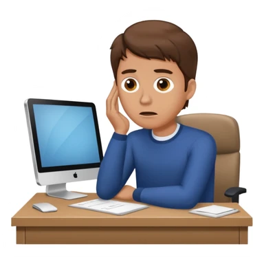 A white man with brown hairs  sits at his desk in shock sticker