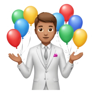 Birthday male with ballons in white suit sticker