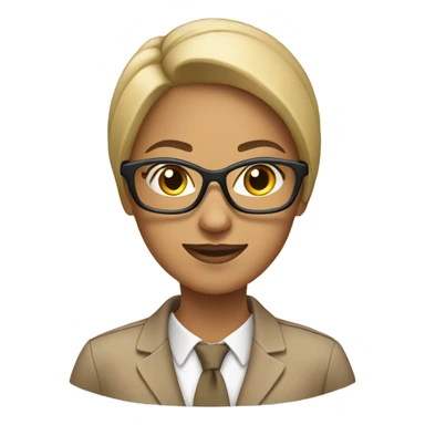 woman in work attire 2x2 picture with eyeglasses and tan color sticker