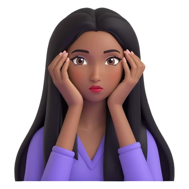 black girl with long straight hair and long false lashes, facepalming, 3D emoji style sticker