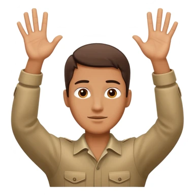 man with hands raised in surrender, neutral face sticker