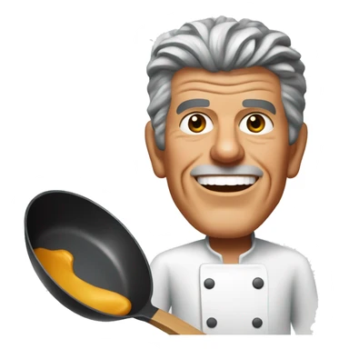 anthony bourdain with a frying pan and a spatula sticker