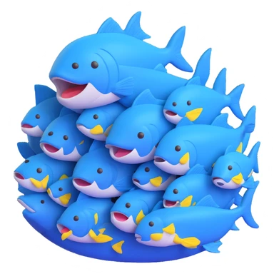 large pile of blue fish, 3D emoji style, no pedestal sticker