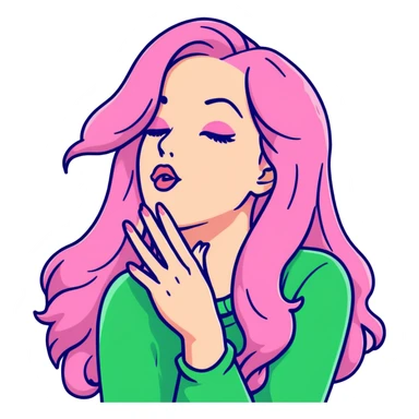 Beautiful long pink hair tan woman blowing kisses sticker