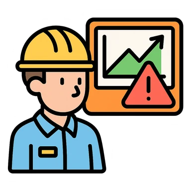 an engineer analyzing a chart with risk indicators, color outline icon style sticker