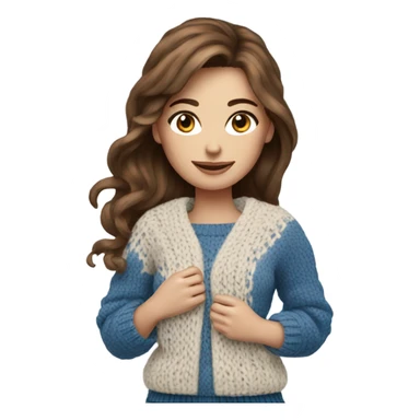 beautiful brown hair woman with blue eyes knitting sweater  sticker