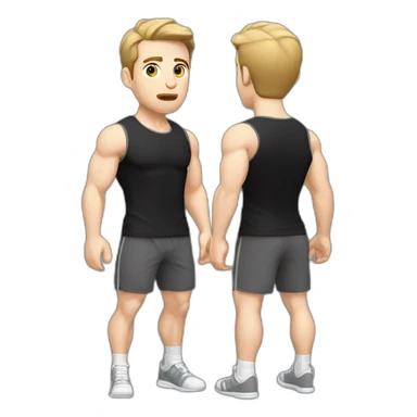 Confused Pale skinned Fit Man With the biceps and dark brown hair in black shirt, gray sports shorts and white Sneakers sticker