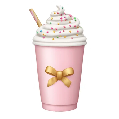 Light pink latte with sprinkles tied with a bow sticker