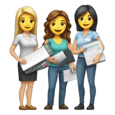 fisrt woman with calculators and second woman filling paperworks sticker